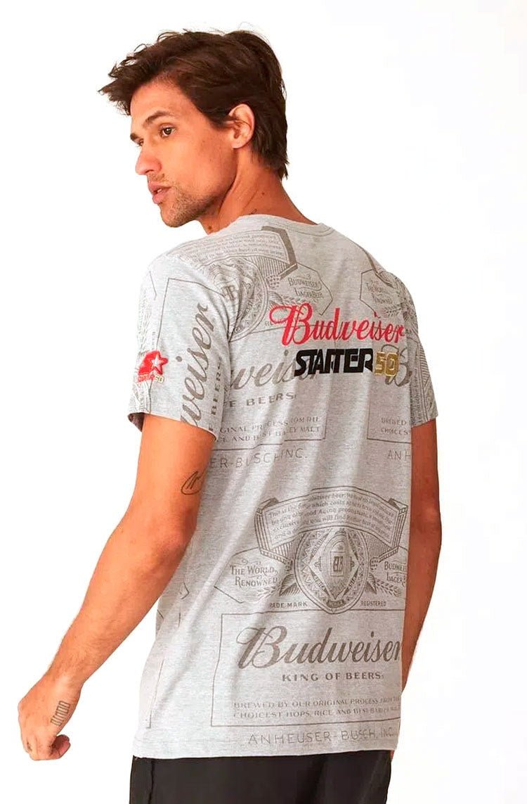 Camiseta Starter Budweiser Cinza/Vermelho - NewSkull