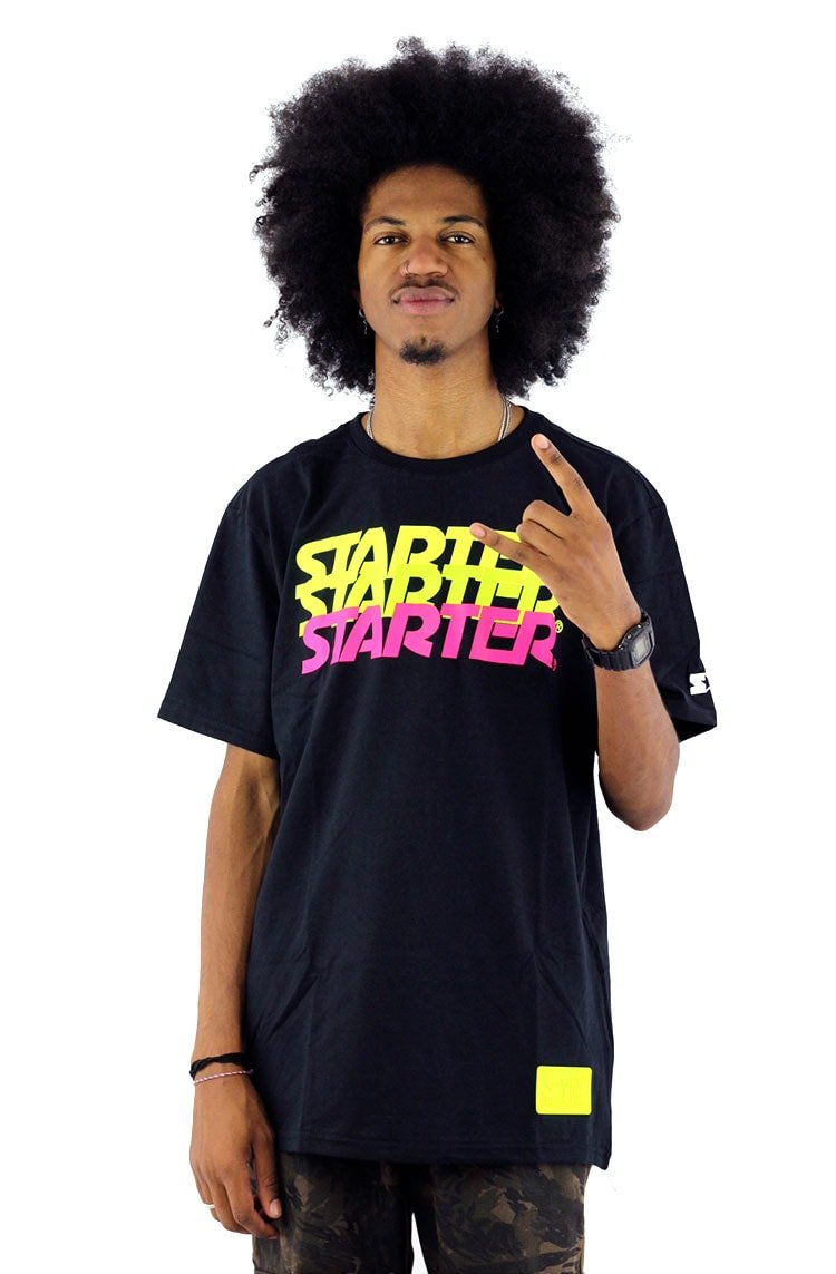 Camiseta Starter Logo Neon Preta - NewSkull