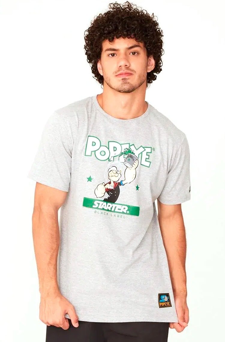 Camiseta Starter Logo Popeye Spinach Cinza/Verde - NewSkull