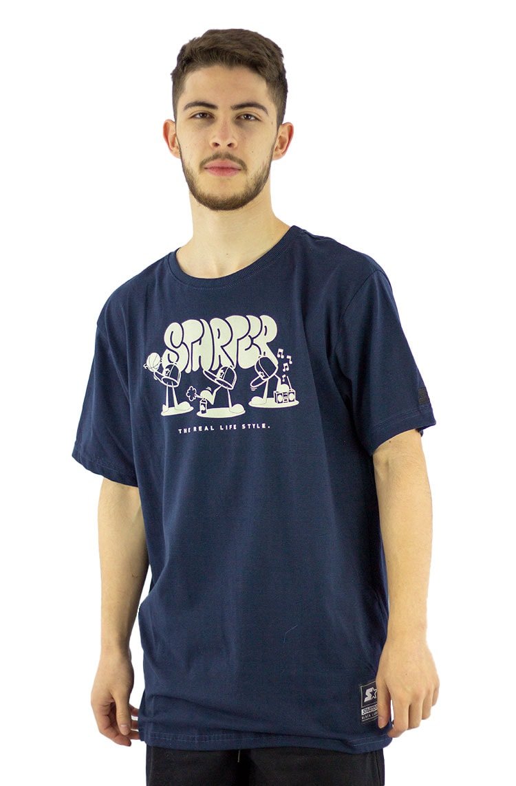 Camiseta Starter The Real Life Style Azul/Bege - NewSkull