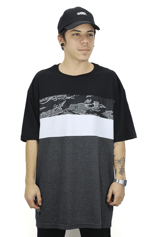 Camiseta Thug Nine Tropikal Stripe Rugby Preta - NewSkull