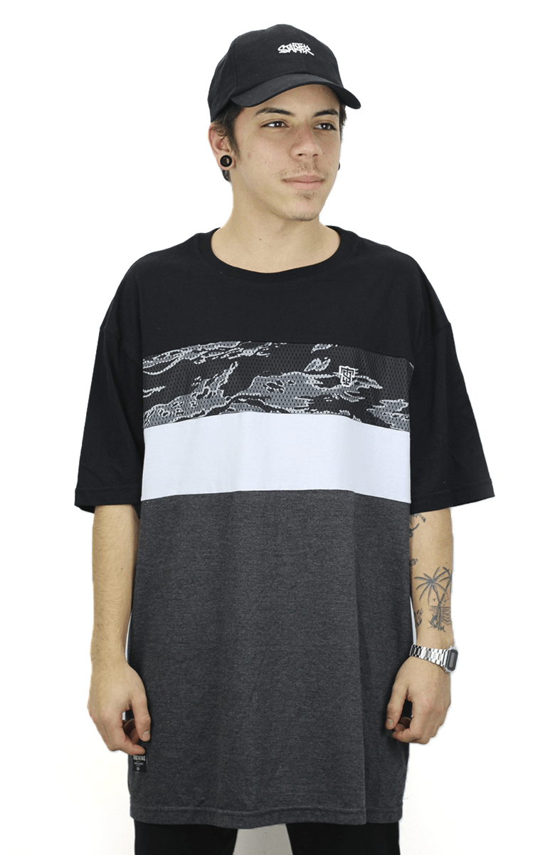 Camiseta Thug Nine Tropikal Stripe Rugby Preta - NewSkull