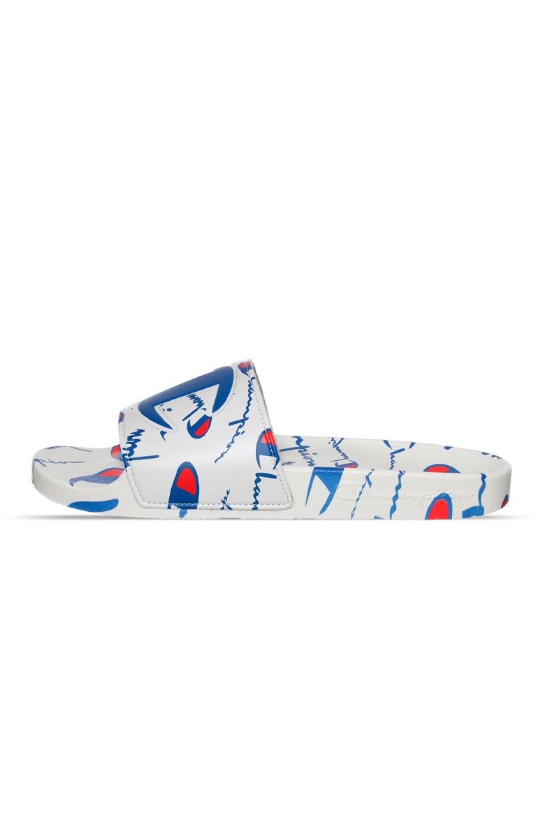Chinelo Champion Slide IPO Warped Branco/Azul - NewSkull
