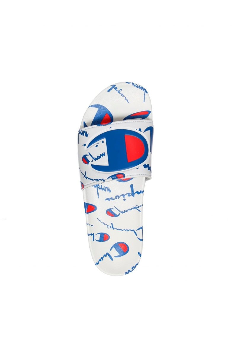 Chinelo Champion Slide IPO Warped Branco/Azul - NewSkull