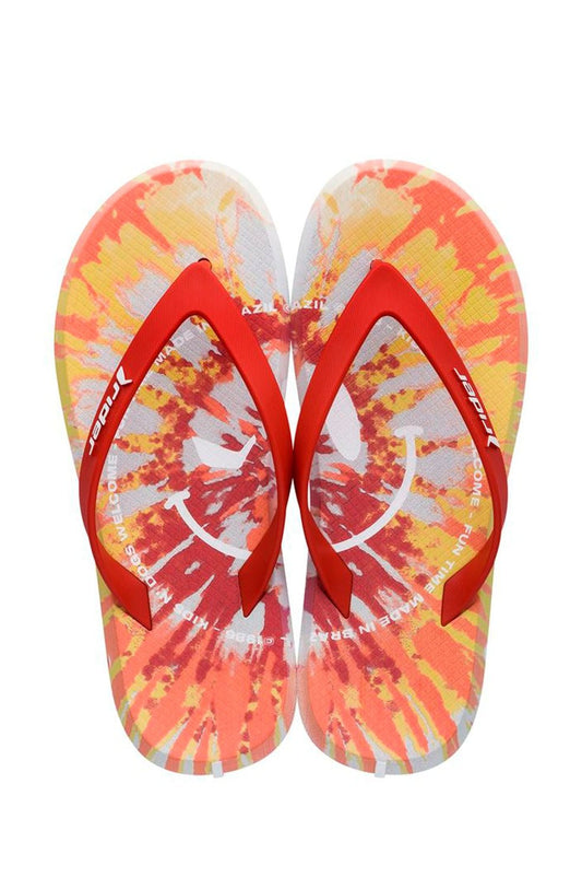 Chinelo Dedo Rider R1 Light Tie Dye Branco/Vermelho - NewSkull