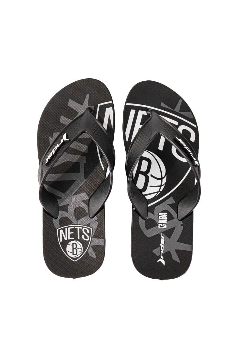 Chinelo Rider Street Bold NBA Brooklyn Nets Preto/Branco - NewSkull