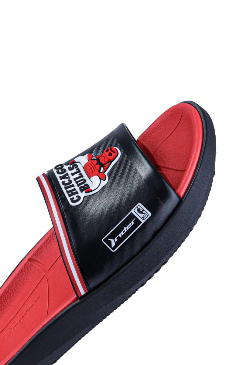 Chinelo Slide Rider Block NBA Chicago Bulls Preto/Vermelho - NewSkull