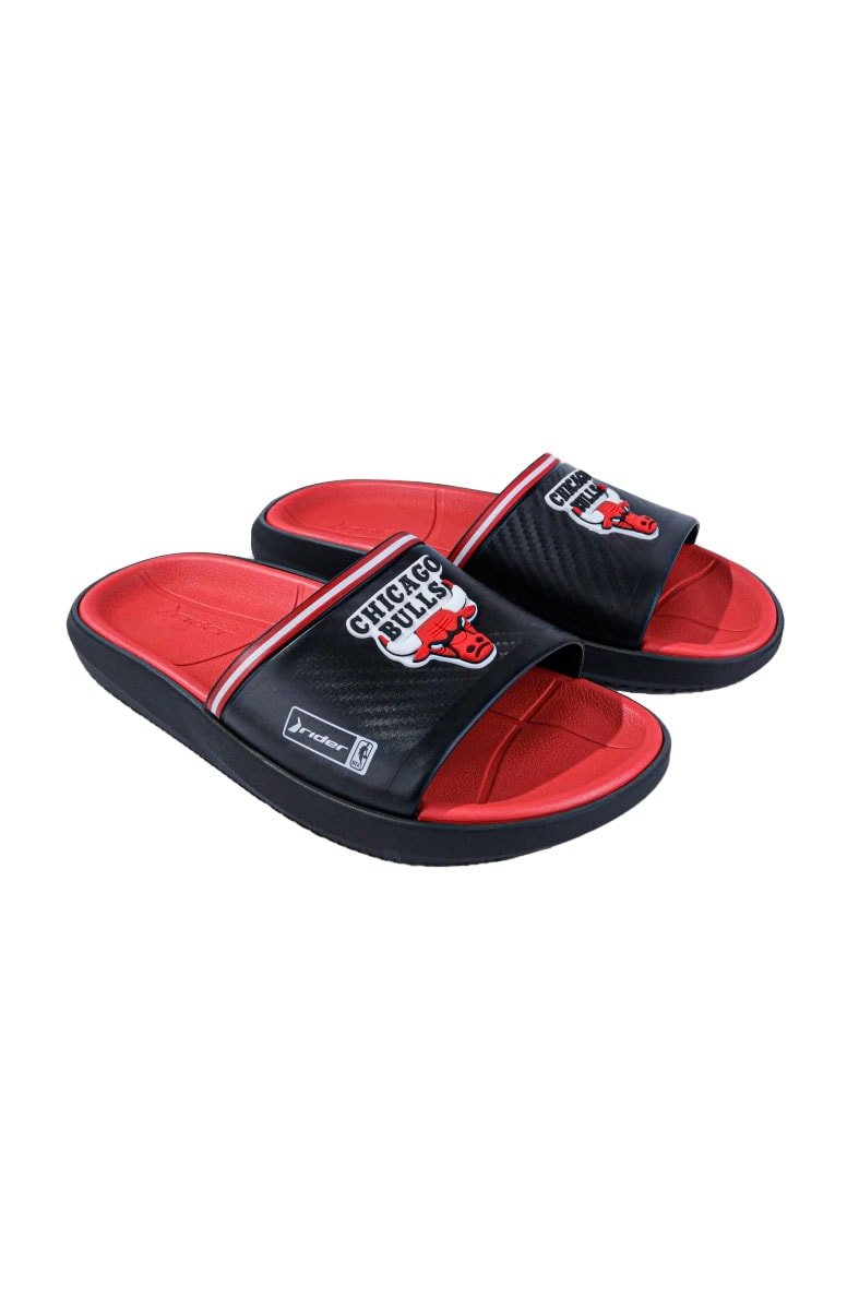 Chinelo Slide Rider Block NBA Chicago Bulls Preto/Vermelho - NewSkull