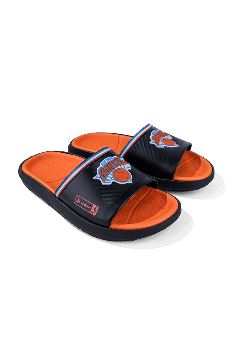 Chinelo Slide Rider Block NBA New York Knicks Preto/Laranja - NewSkull