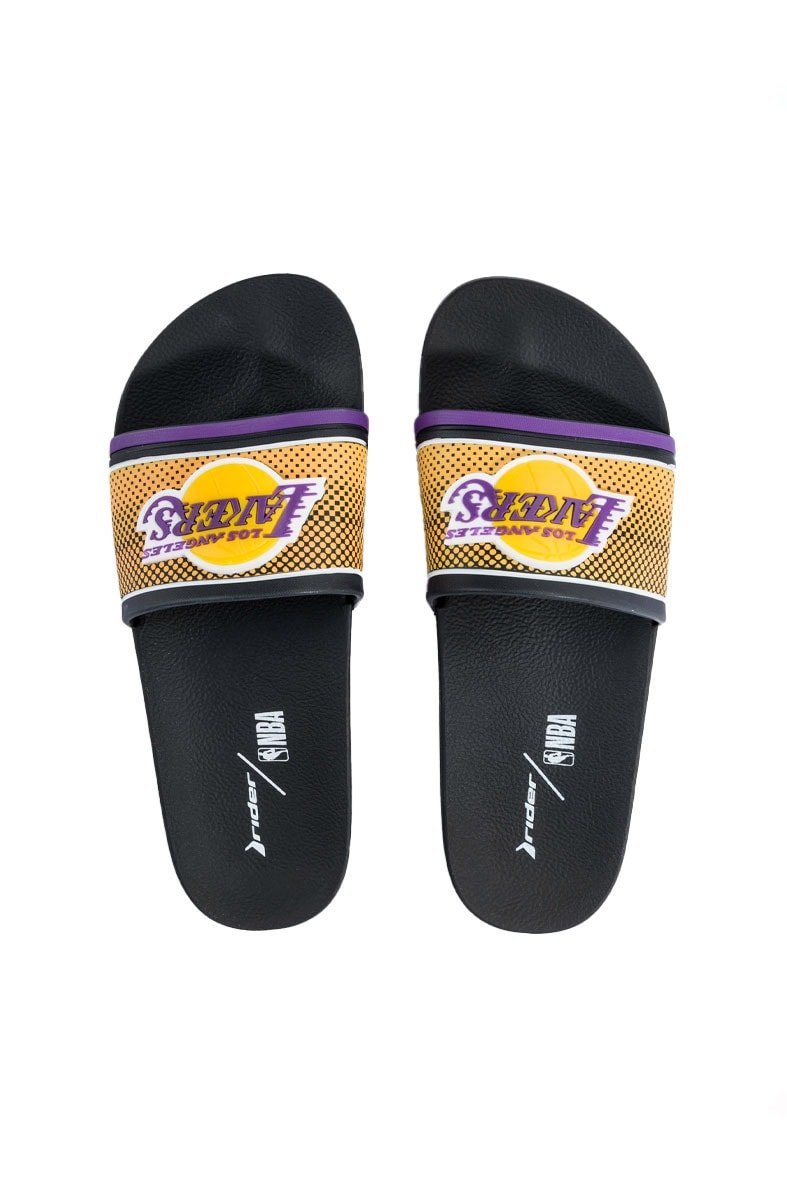 Chinelo Slide Rider Full 86 NBA Los Angeles Lakers Preto/Amarelo - NewSkull