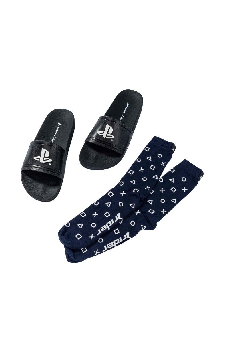 Chinelo Slide Rider + Meia Playstation II Preto/Preto - NewSkull