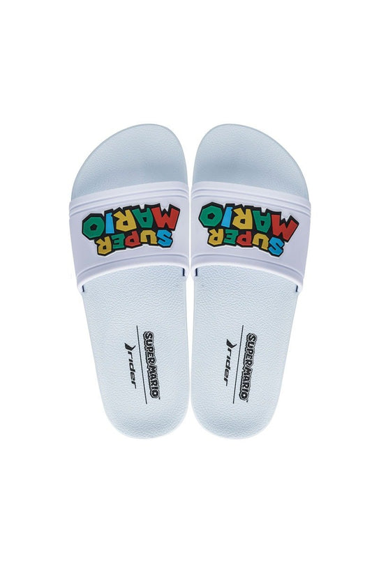 Chinelo Slide Rider + Meia Super Mario Branco/Branco - NewSkull