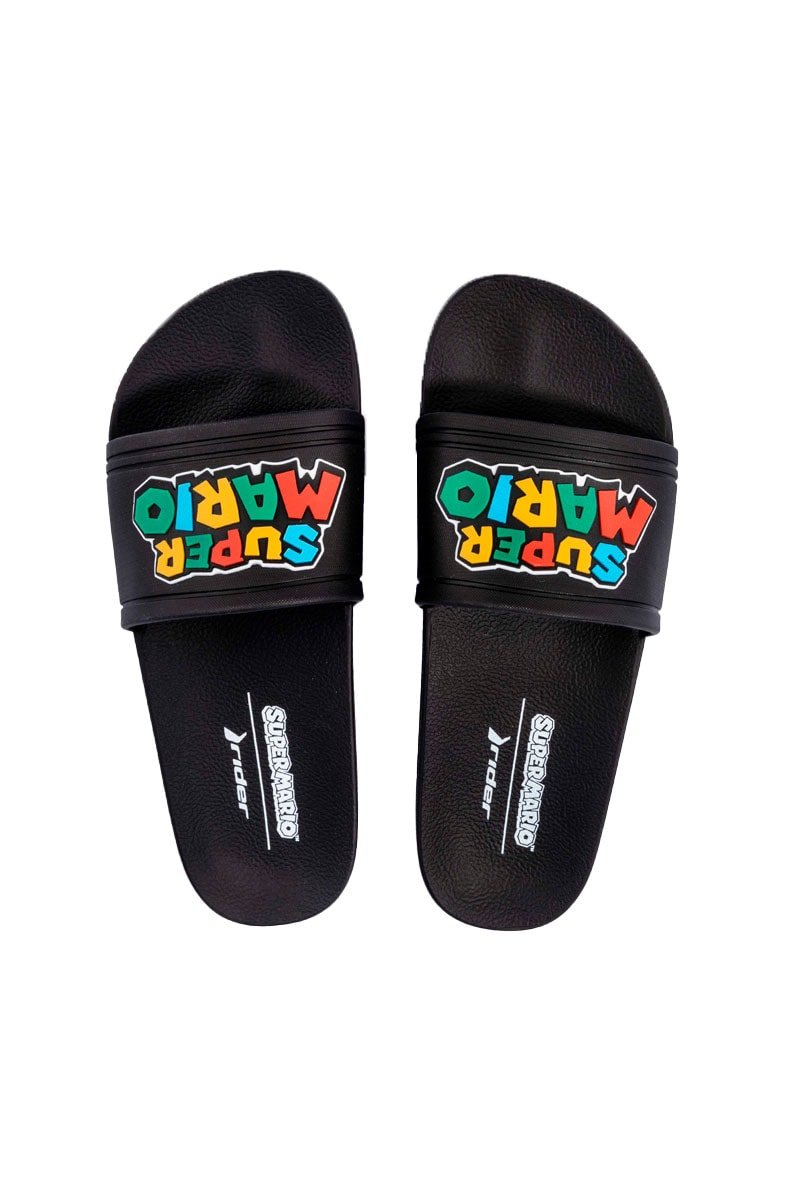 Chinelo Slide Rider + Meia Super Mario Preto/Preto - NewSkull