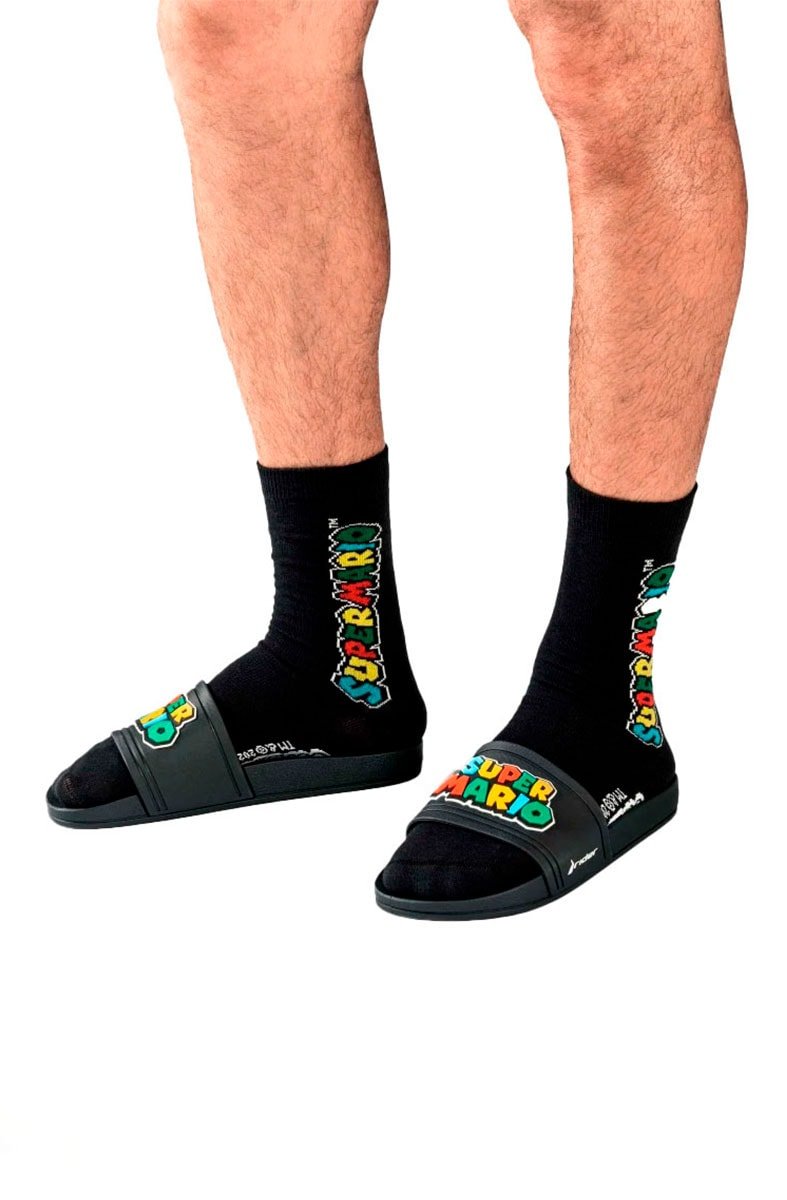 Chinelo Slide Rider + Meia Super Mario Preto/Preto - NewSkull