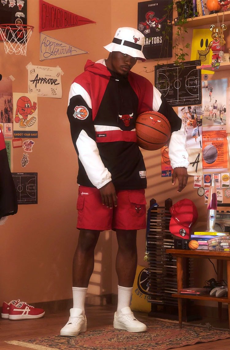 Jaqueta Approve Corta Vento Anorak X NBA Bulls Preto/Vermelho/Branco - NewSkull