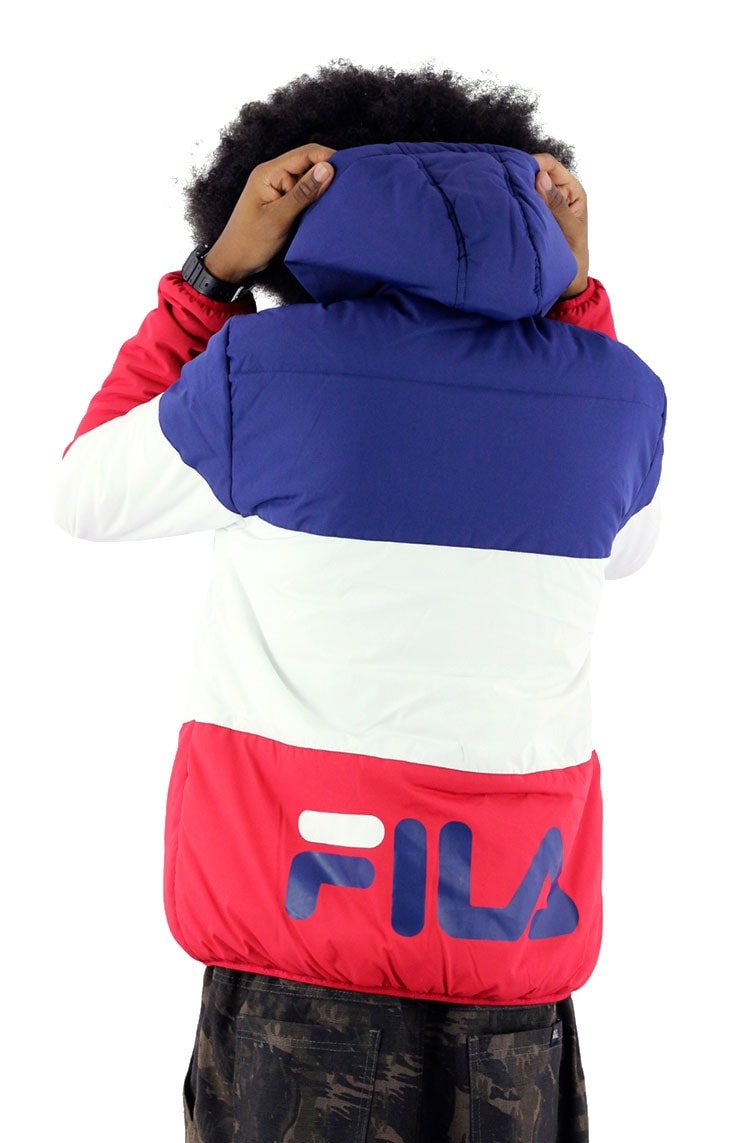 Jaqueta FILA Puff Capuz Azul/Vermelha - NewSkull