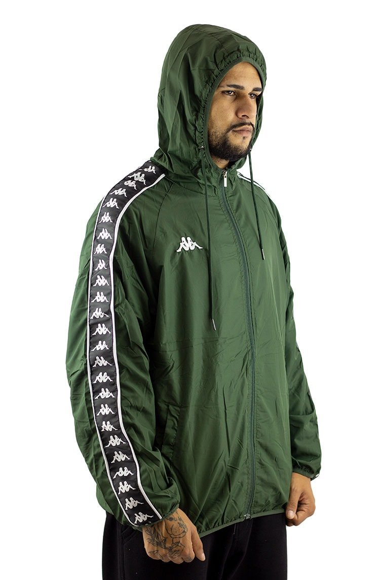 Jaqueta Kappa Corta Vento Banda Due Verde/Branca - NewSkull