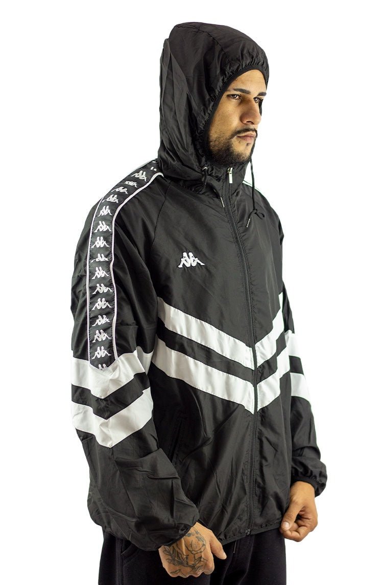 Jaqueta Kappa Corta Vento Banda Preta/Branca - NewSkull