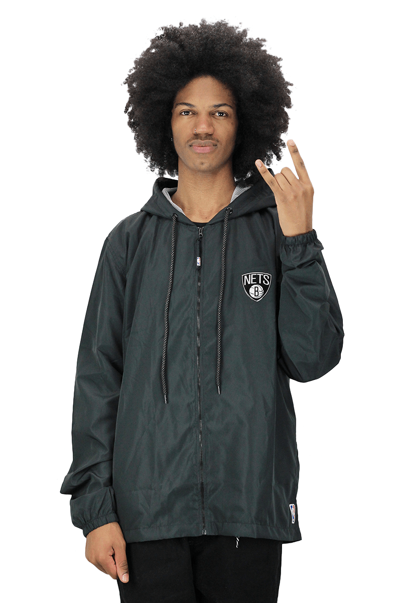 Jaqueta NBA Corta Vento Brooklyn Nets Capuz Preta - NewSkull