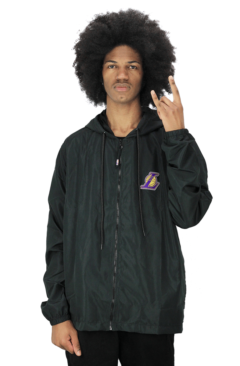 Jaqueta NBA Corta Vento Los Angeles Lakers Capuz Preta - NewSkull