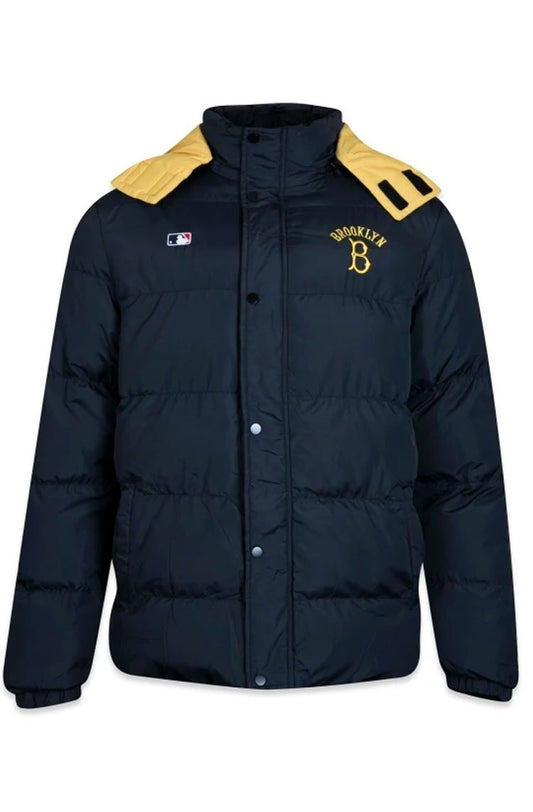 Jaqueta New Era Puffer Capuz Removível MLB Brooklyn Dodgers Preto/Amarelo - NewSkull