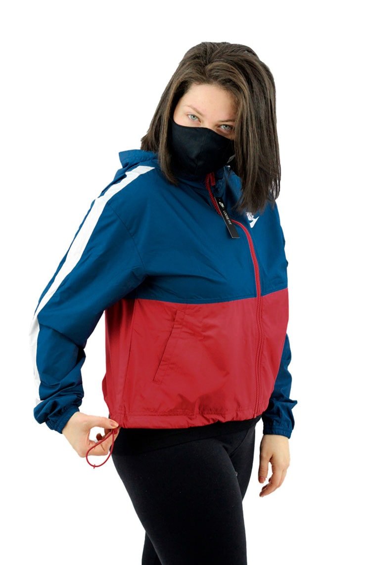 Jaqueta NIKE Corta Vento Capuz Sportswear Feminina Azul/Vermelha - NewSkull