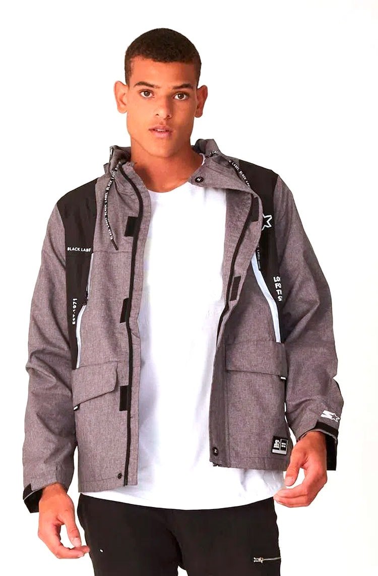 Jaqueta Starter Corta Vento Aberta Cinza Mescla/Preto - NewSkull