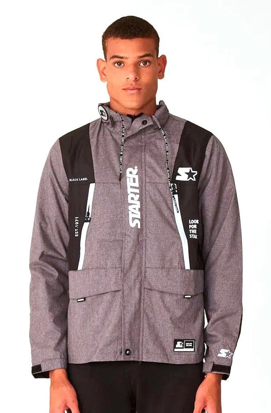 Jaqueta Starter Corta Vento Aberta Cinza Mescla/Preto - NewSkull