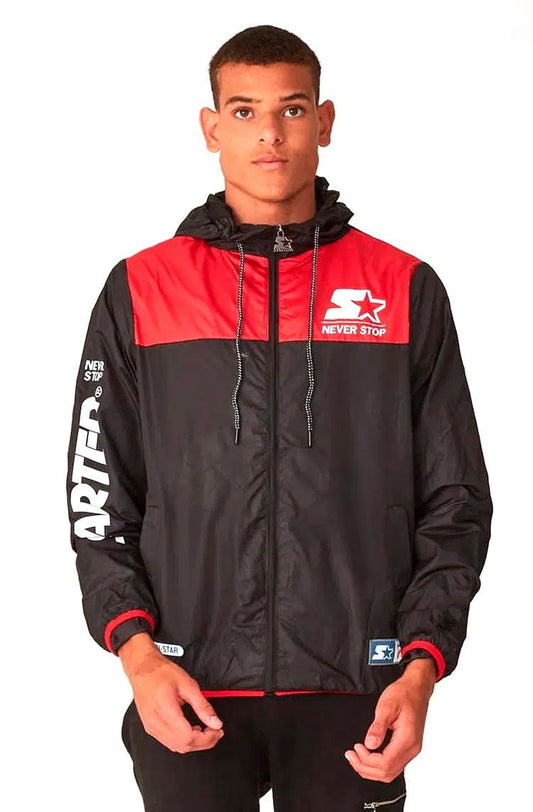 Jaqueta Starter Corta Vento Aberta Com Capuz Preto/Vermelho - NewSkull