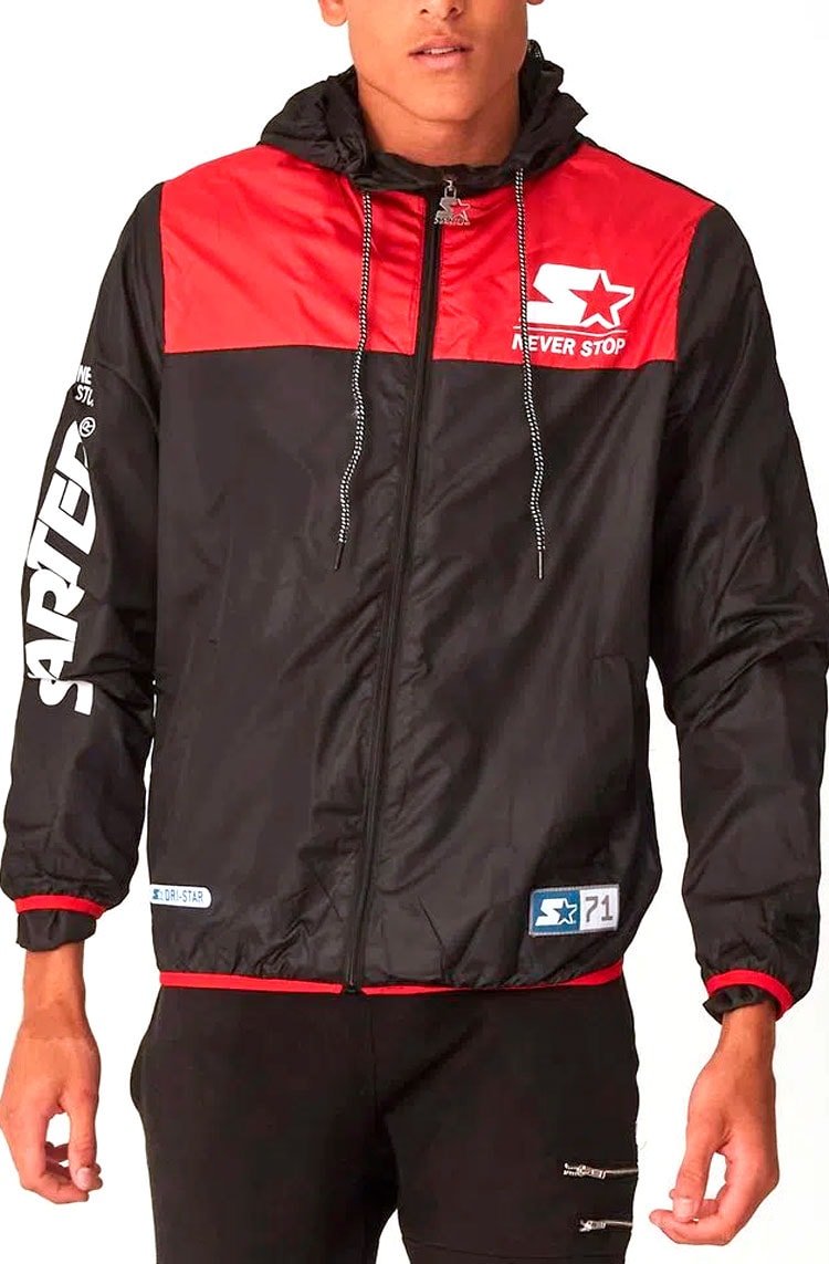 Jaqueta Starter Corta Vento Aberta Com Capuz Preto/Vermelho - NewSkull