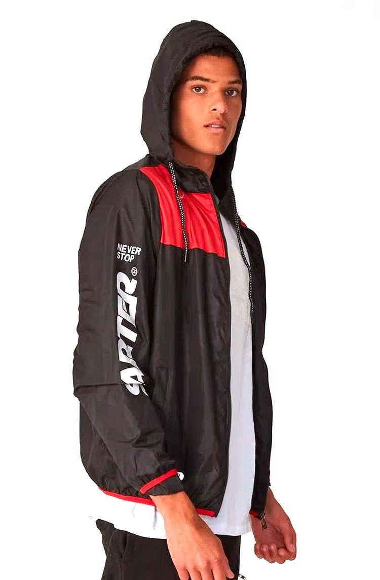 Jaqueta Starter Corta Vento Aberta Com Capuz Preto/Vermelho - NewSkull