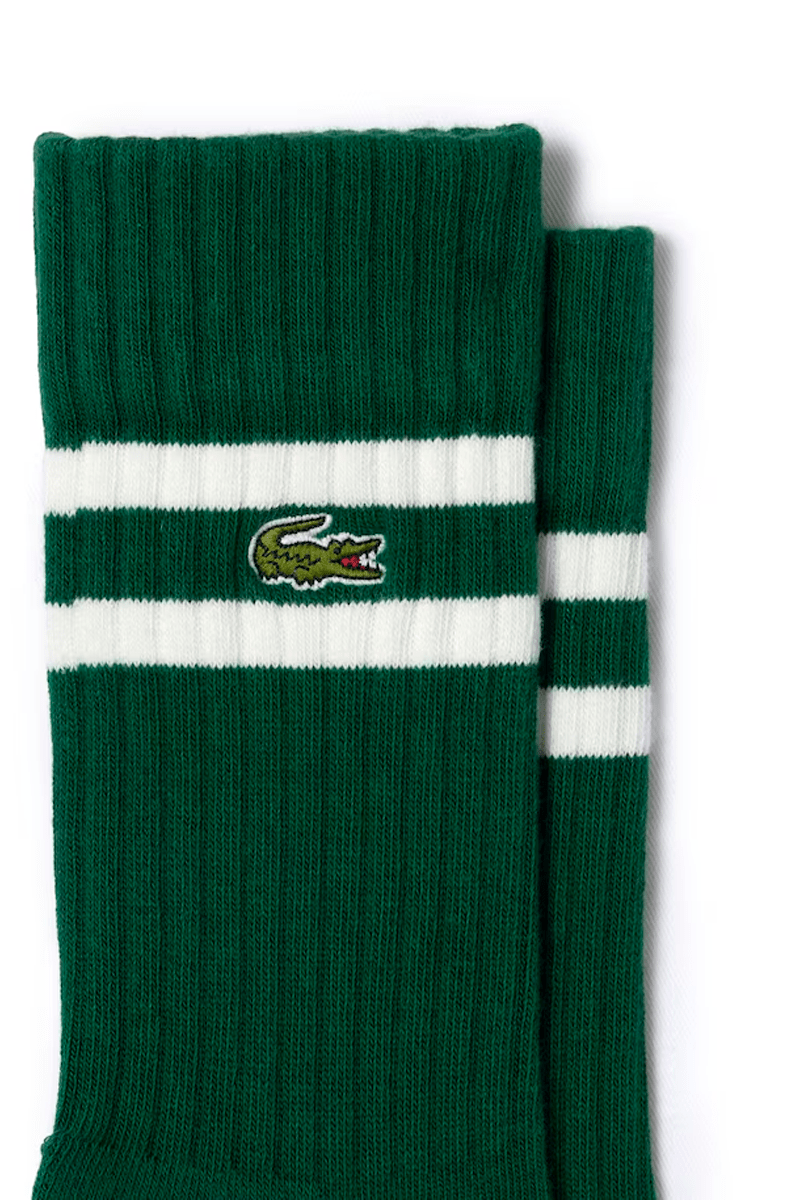 Kit 2 Meias Lacoste Canelada em Malha Verde/Branco - NewSkull