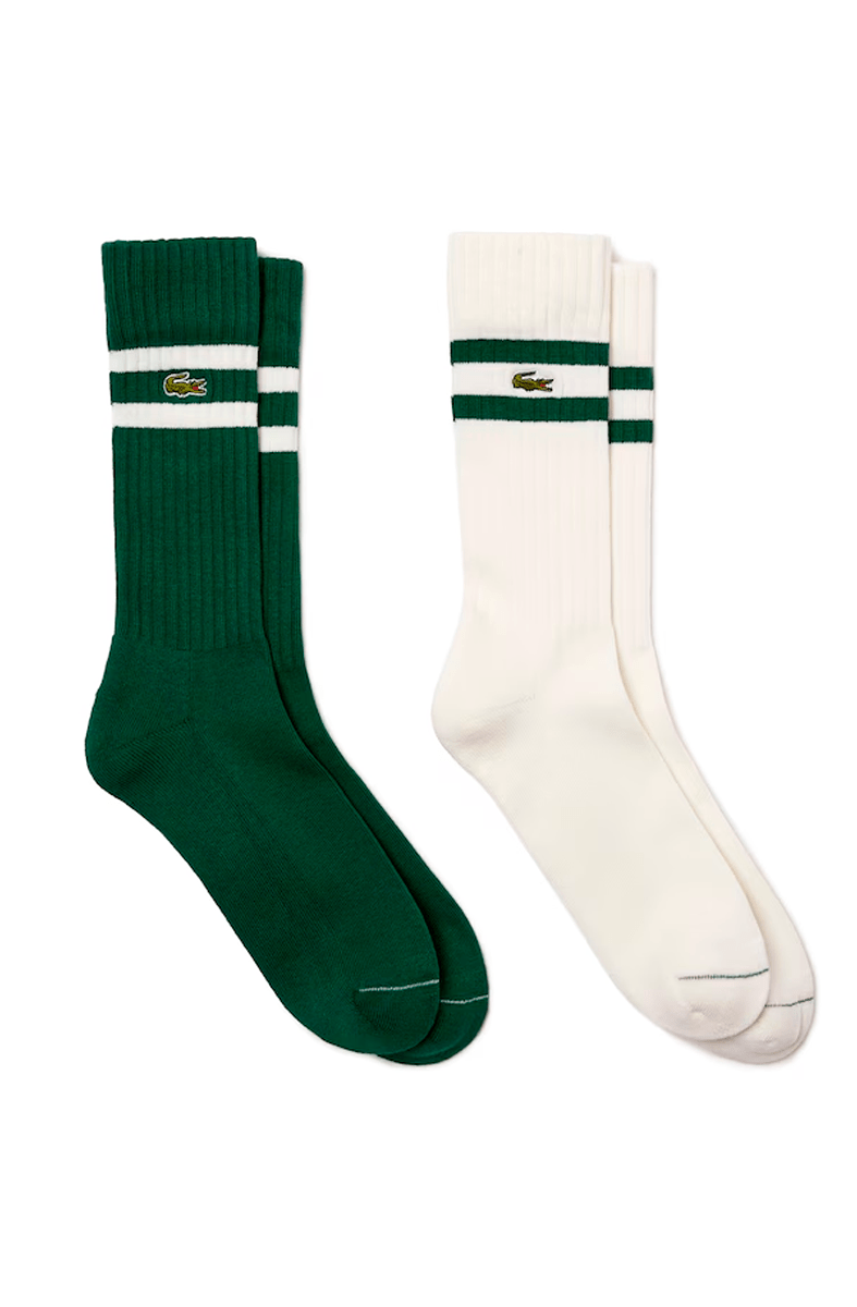 Kit 2 Meias Lacoste Canelada em Malha Verde/Branco - NewSkull