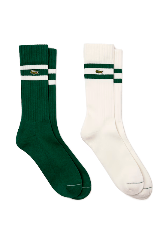 Kit 2 Meias Lacoste Canelada em Malha Verde/Branco - NewSkull