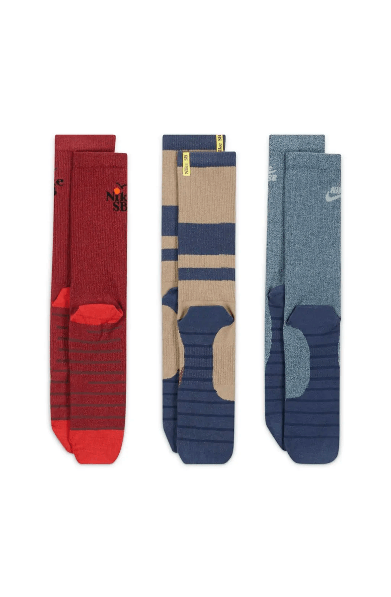Meia Nike SB 3 Pares Everyday Max Lightweight Azul/Bege/Vermelho - NewSkull