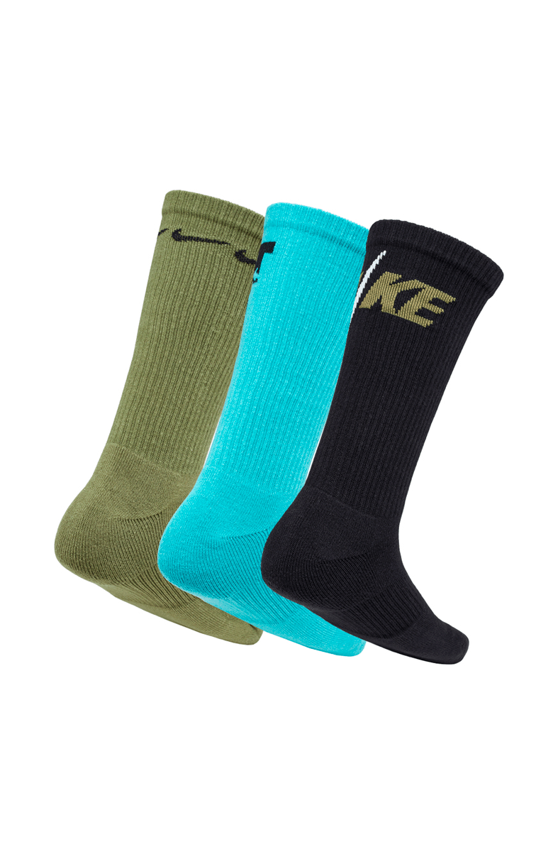 Meia Nike Sportswear Everyday Essential Kit 3 Pares Preto/Verde/Azul - NewSkull