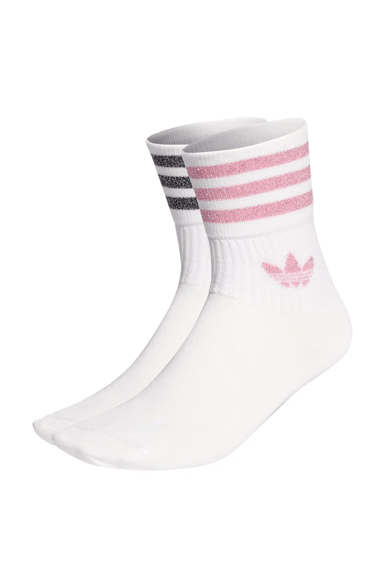 Meias Adidas de Cano Médio Glitter - 2 Pares Branco/Rosa/Preto - NewSkull