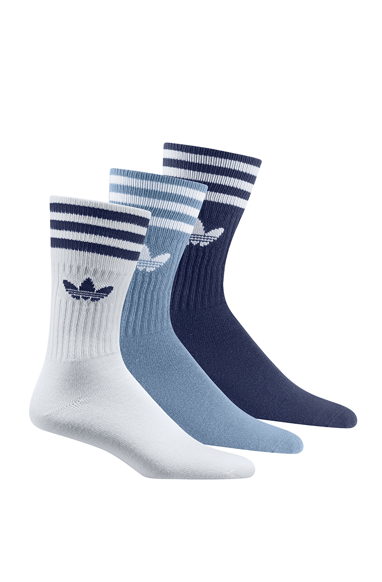 Meias Adidas Solid Crew Kit 3 Pares Branco/Azul - NewSkull