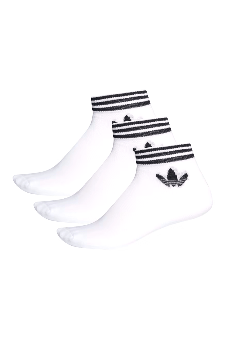 Meias Adidas Trefoil Ankle 3 Pares Branco/Preto - NewSkull