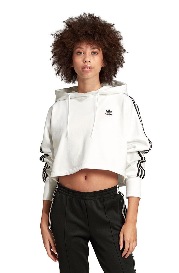 Moletom ADIDAS Capuz Cropped 3 Stripes Feminino Branco - NewSkull