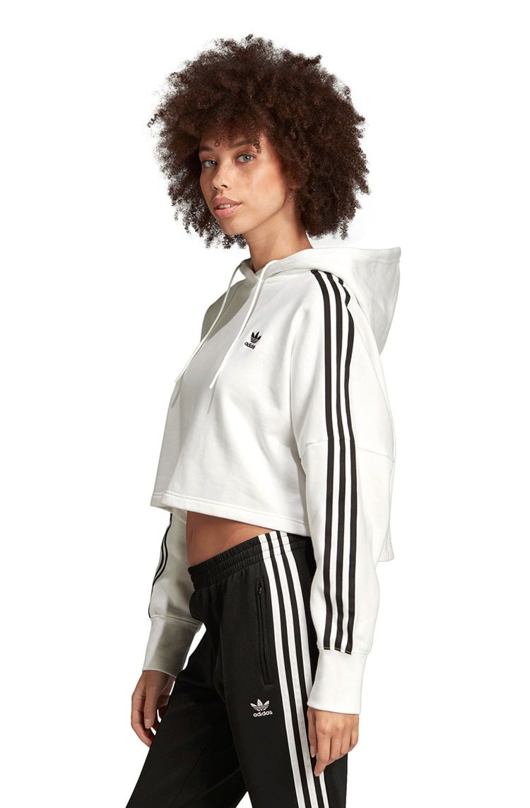 Moletom ADIDAS Capuz Cropped 3 Stripes Feminino Branco - NewSkull