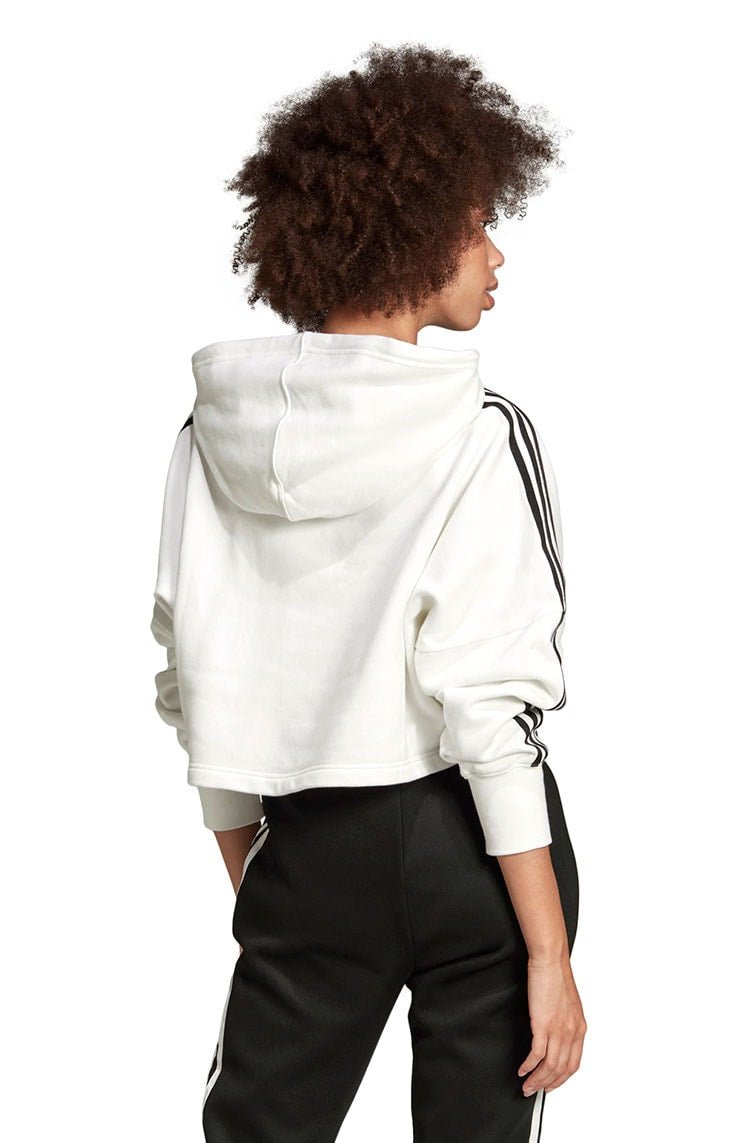 Moletom ADIDAS Capuz Cropped 3 Stripes Feminino Branco - NewSkull