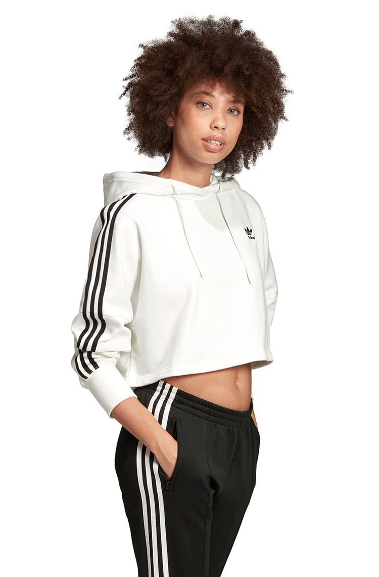 Moletom ADIDAS Capuz Cropped 3 Stripes Feminino Branco - NewSkull