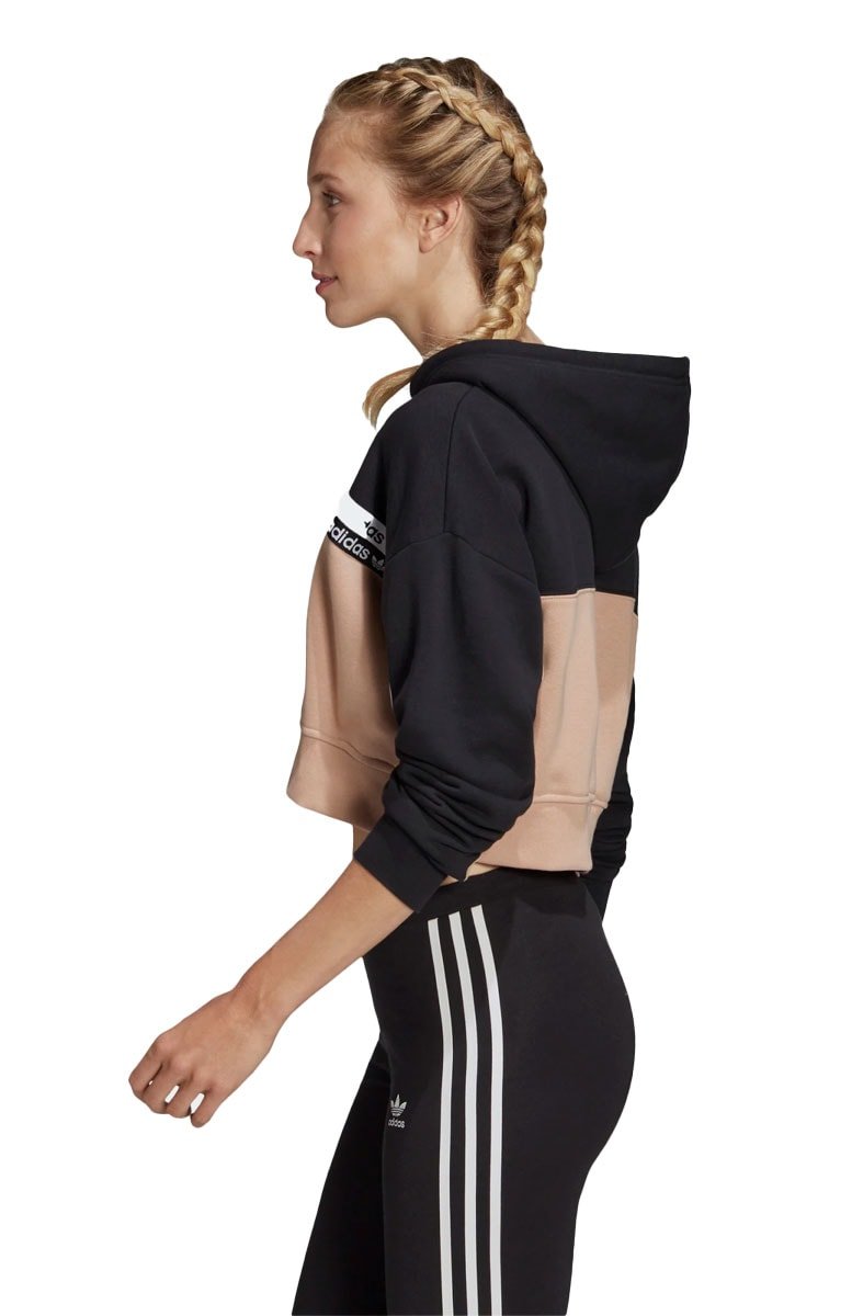 Moletom ADIDAS Capuz Cropped Feminino Preto/Bege - NewSkull