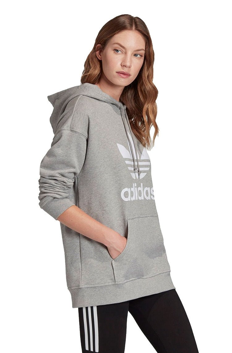 Moletom Adidas Trefol Capuz Feminino Cinza/Branco - NewSkull