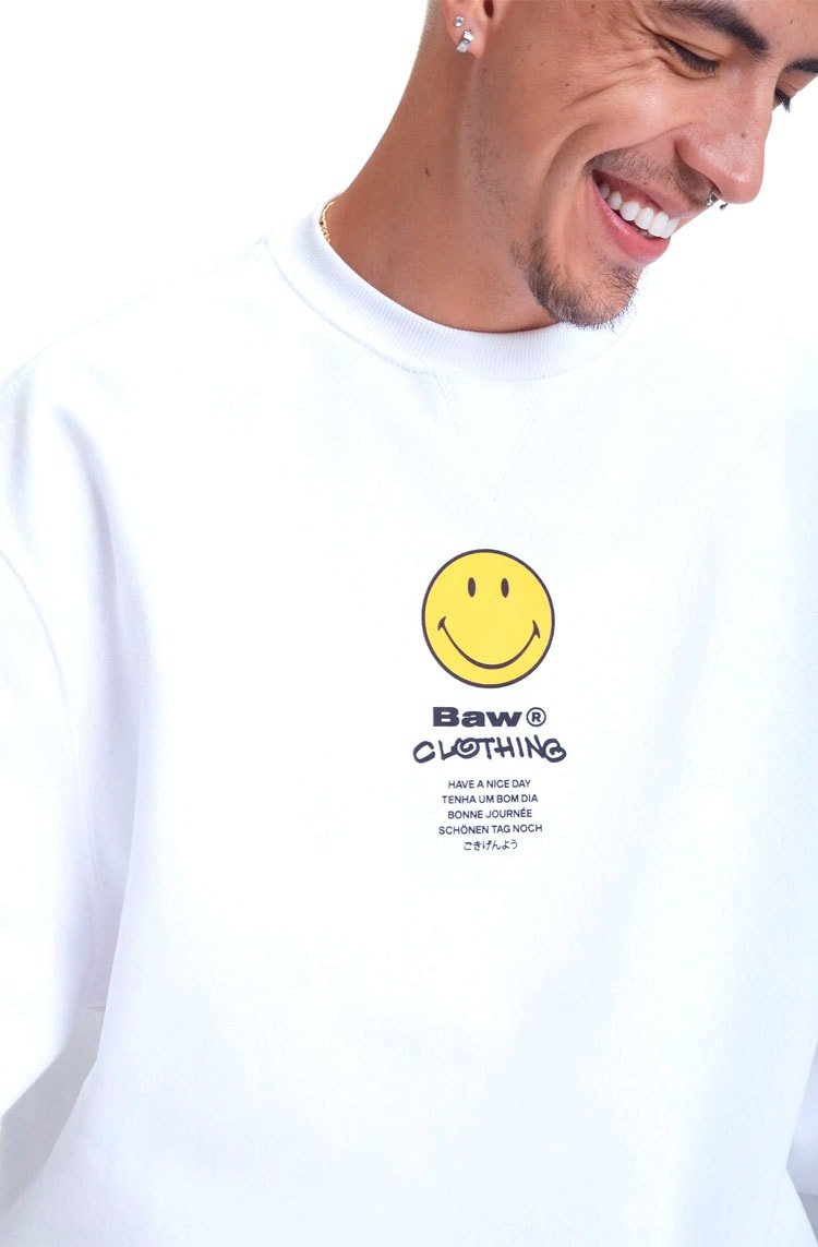 Moletom Baw x Smiley Nice Day Branco - NewSkull