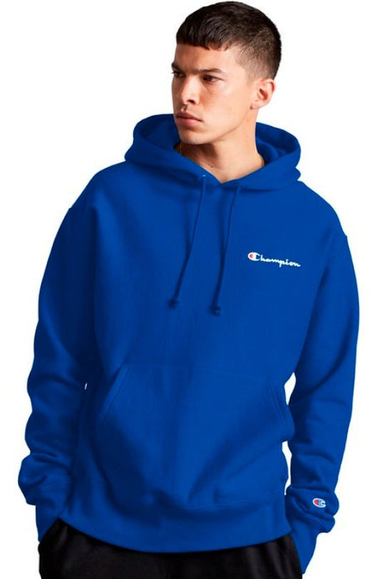 Moletom Champion Canguru Life T Reverse Weave Script Logo Azul/Branco - NewSkull