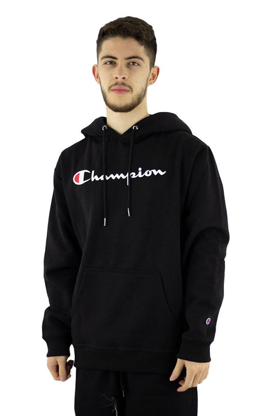 Moletom Champion Canguru Super Fleece Script Patch Logo Preto/Branco - NewSkull