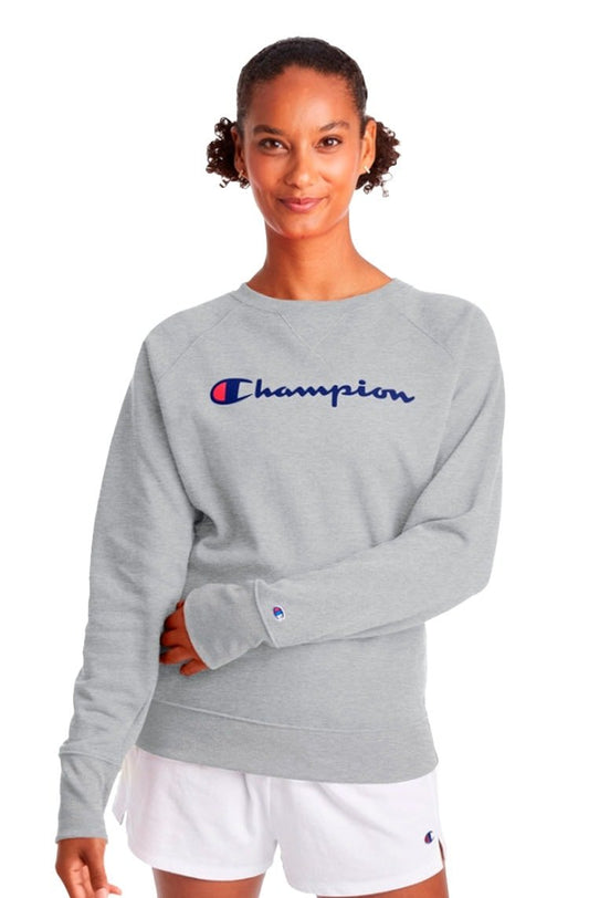 Moletom Champion Felpado Boyfriend Script Logo Ink Feminino Cinza/Azul - NewSkull