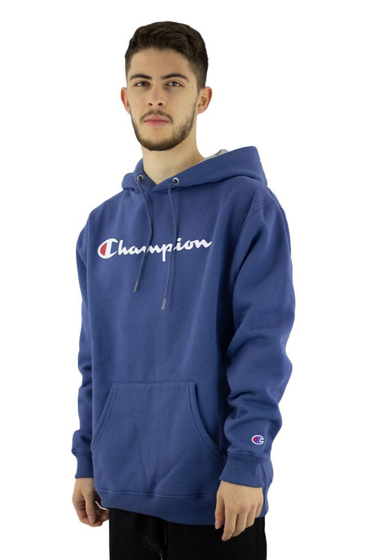 Moletom Champion Felpado Capuz Script Logo Print Azul/Branco - NewSkull